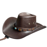 chapeau de cowboy en cuir marron
