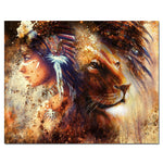 tableau indien amerindienne et lion