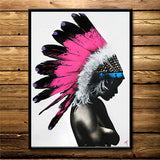 tableaux indiens amerindienne coiffes rose
