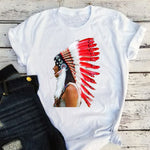 tshirt femme amérindienne coiffe rouge