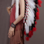 coiffe indienne longue traine a plumes rouge